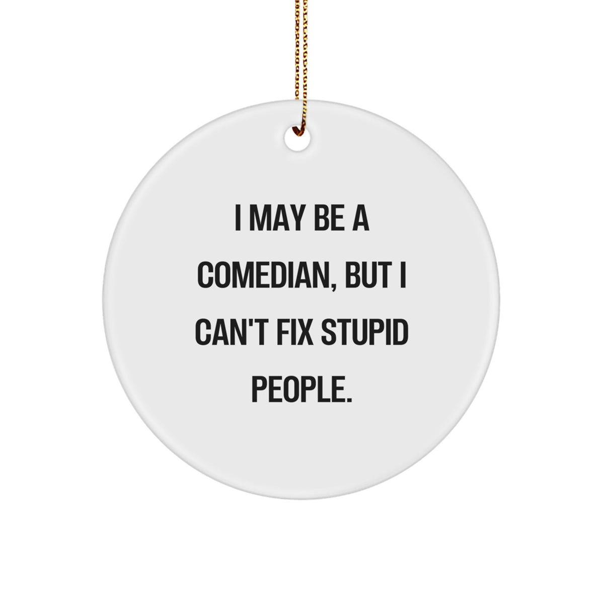 Funny Comedian Gifts from Friends for Comedian Men, 'I May Be A Comedian, But I Can't Fix Stupid People.' Christmas Unique Circle Ornament - Image 1