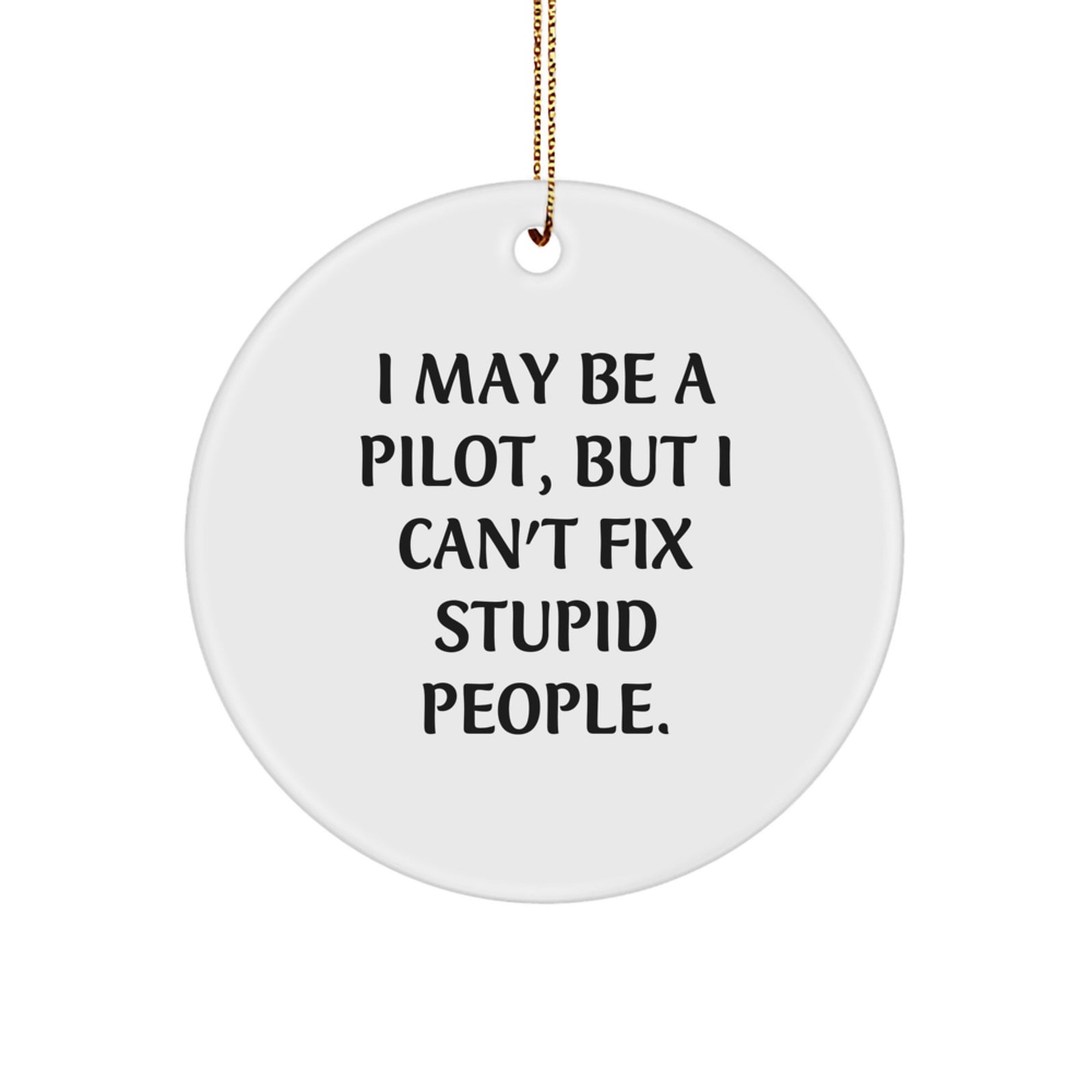 Funny Pilot Gifts from Friends - Pilot Christmas Unique Circle Ornament - I May Be A Pilot, But I Can't Fix Stupid People. - Image 1