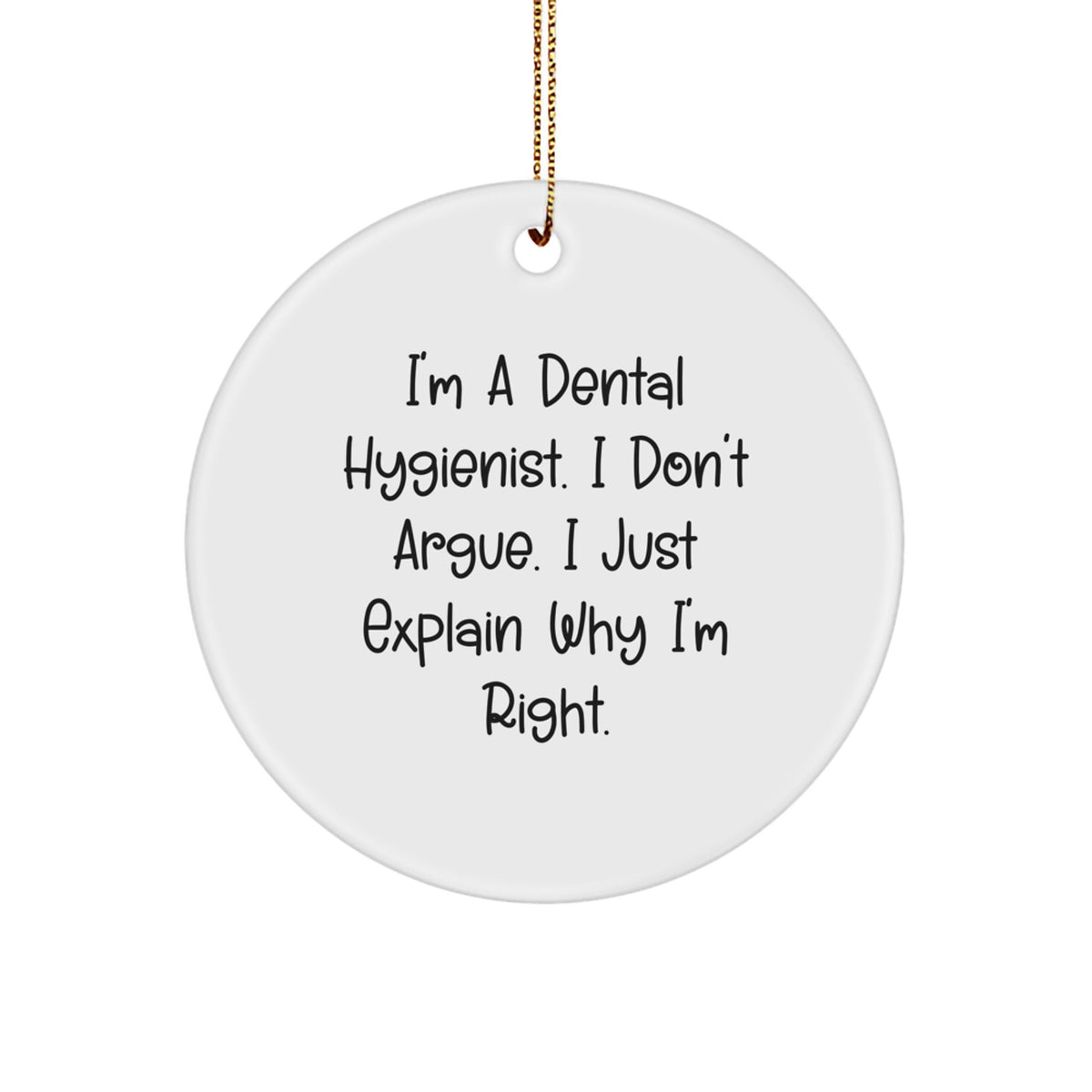 A Funny Gift from Friends for the Best Dental Hygienist, 'I Don't Argue I Explain' Christmas Circle Ornament - Image 1