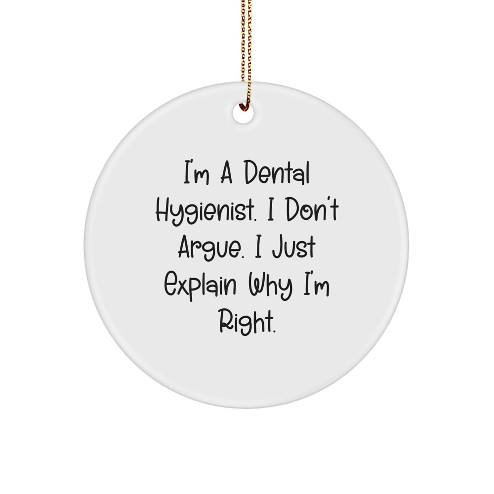 A Funny Gift from Friends for the Best Dental Hygienist, 'I Don't Argue I Explain' Christmas Circle Ornament - Image 1