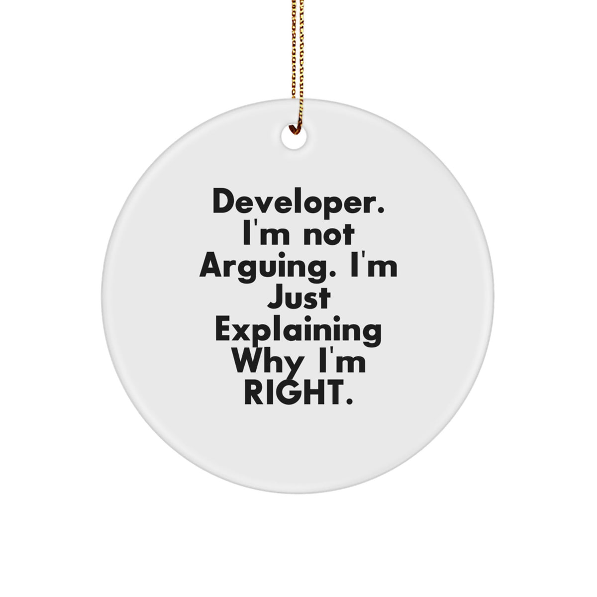 Funny Developer Gifts from Friends, Circle Ornament, 'Developer. I'm Not Arguing. I'm Just Explaining Why I'm Right.' Christmas Unique Gifts for Men, Women, Family - Image 1