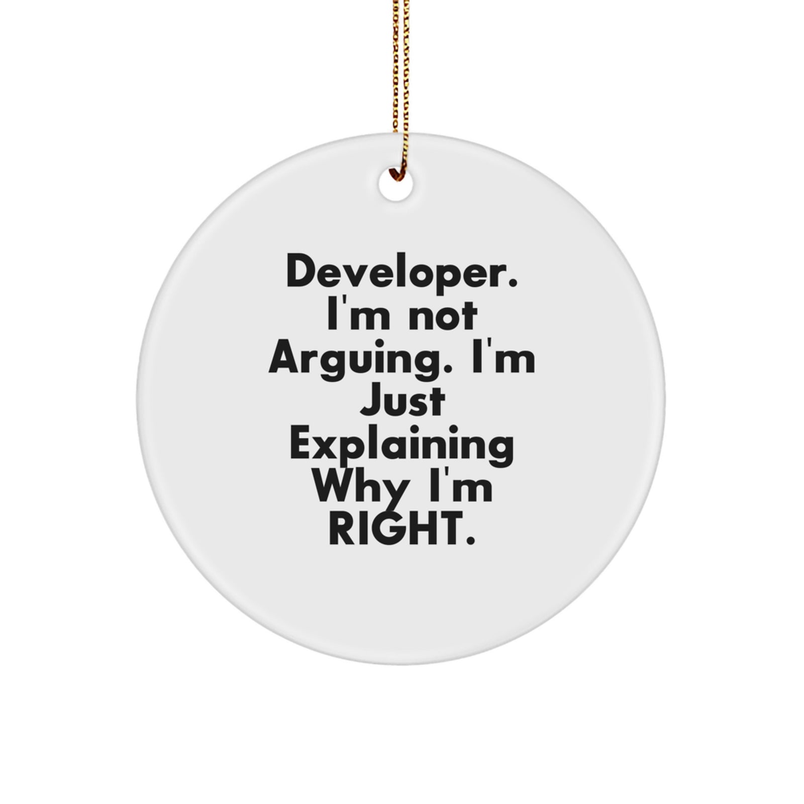 Funny Developer Gifts from Friends, Circle Ornament, 'Developer. I'm Not Arguing. I'm Just Explaining Why I'm Right.' Christmas Unique Gifts for Men, Women, Family - Image 1