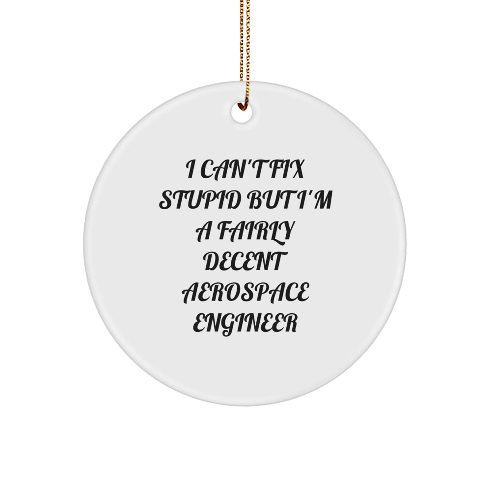 Funny Gift for Aerospace Engineer Men Friends Coworkers, Unique Circle Ornament 'I Can't Fix Stupid But I'm A Fairly Decent Aerospace Engineer' Christmas Unique Gifts - Image 1