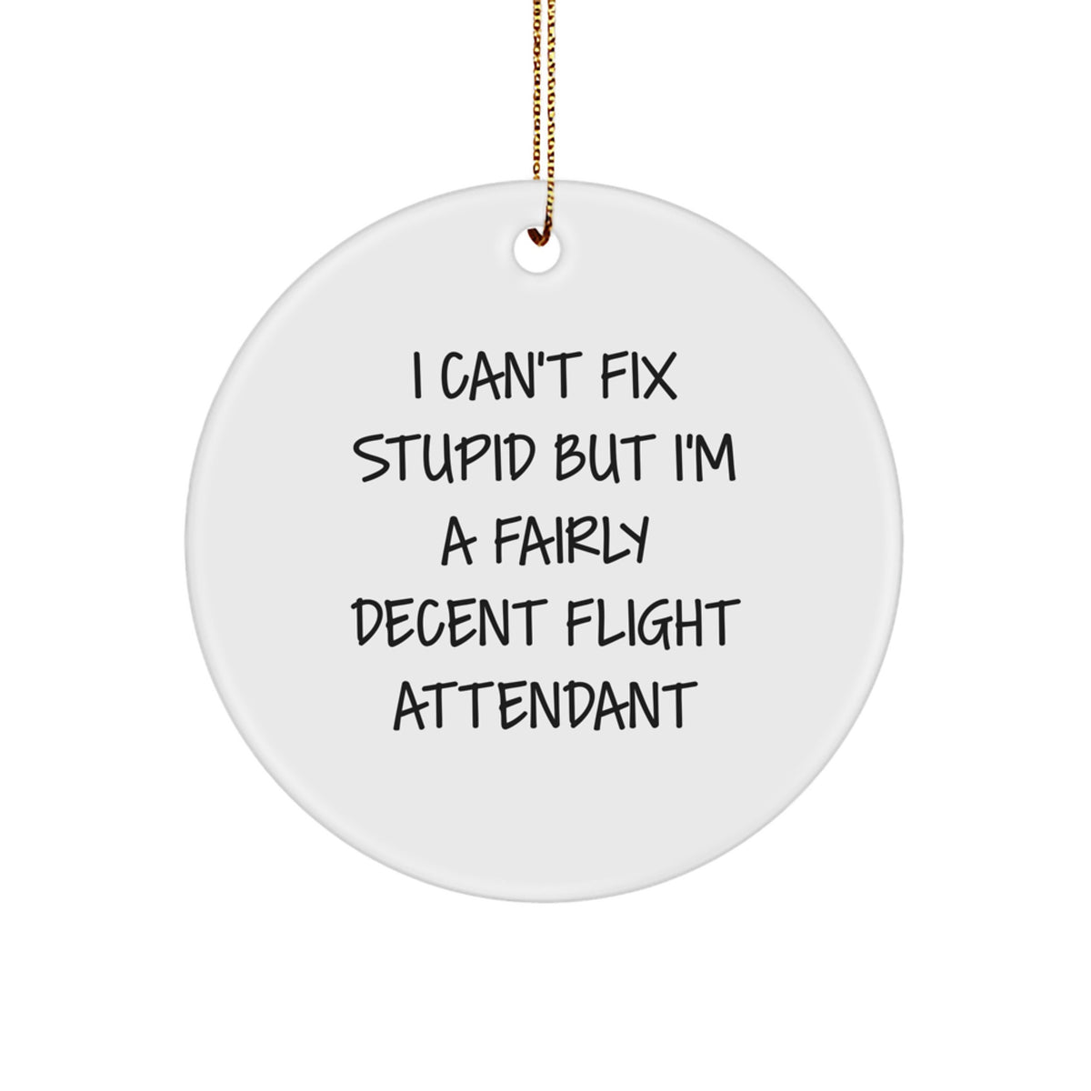 Funny Flight Attendant Gifts from Friends, Christmas Ornaments for Flight Attendant, I Can't Fix Stupid But I'm A Fairly Decent Flight Attendant Decoration - Image 1