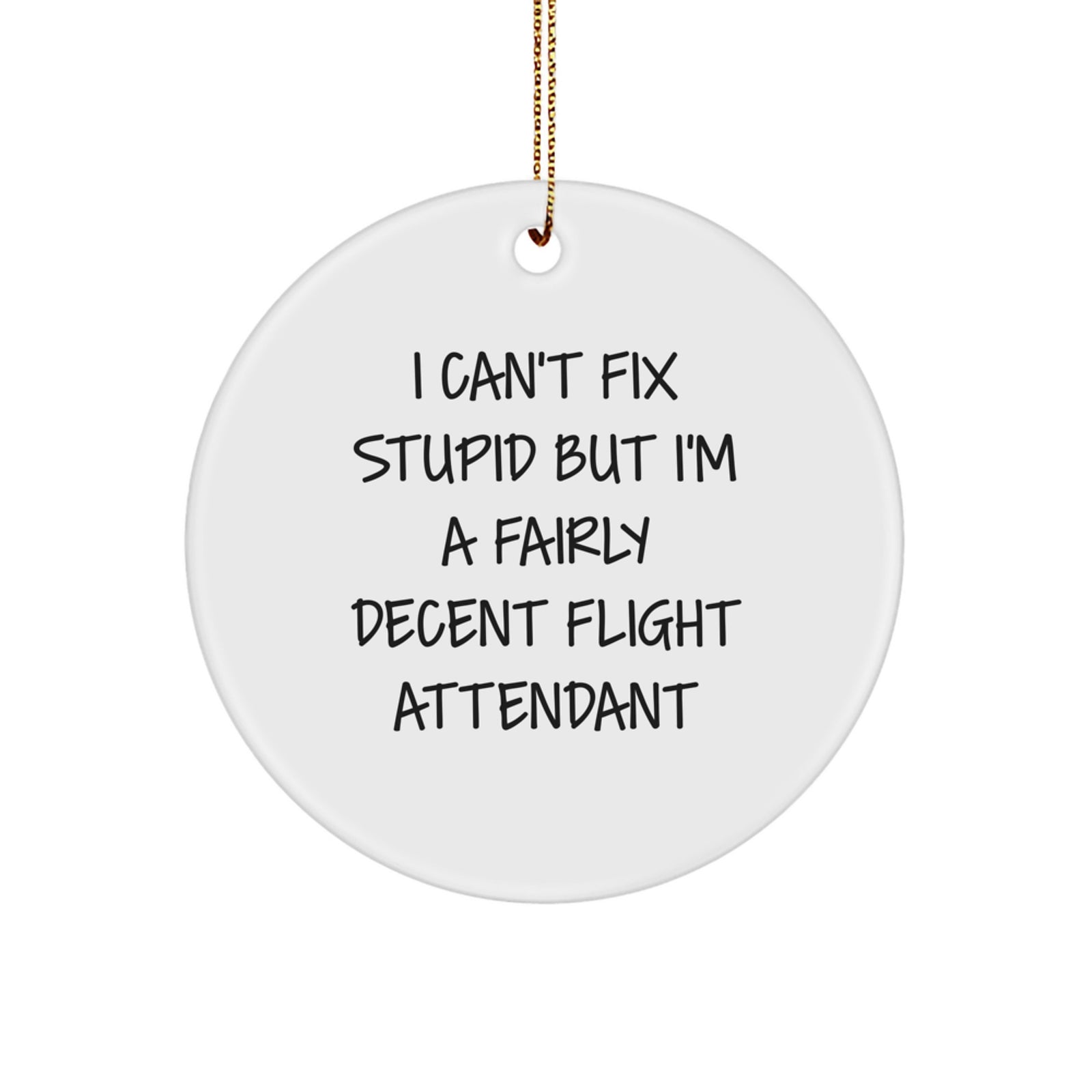 Funny Flight Attendant Gifts from Friends, Christmas Ornaments for Flight Attendant, I Can't Fix Stupid But I'm A Fairly Decent Flight Attendant Decoration - Image 1