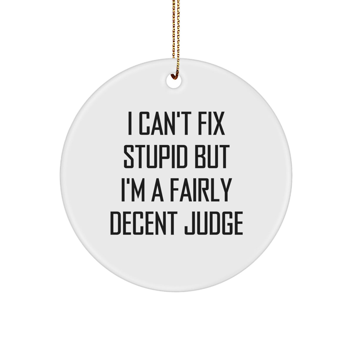 Funny Judge Gifts from Men to Friends - 'I Can't Fix Stupid But I'm A Fairly Decent Judge' Christmas Unique Circle Ornament - Image 1