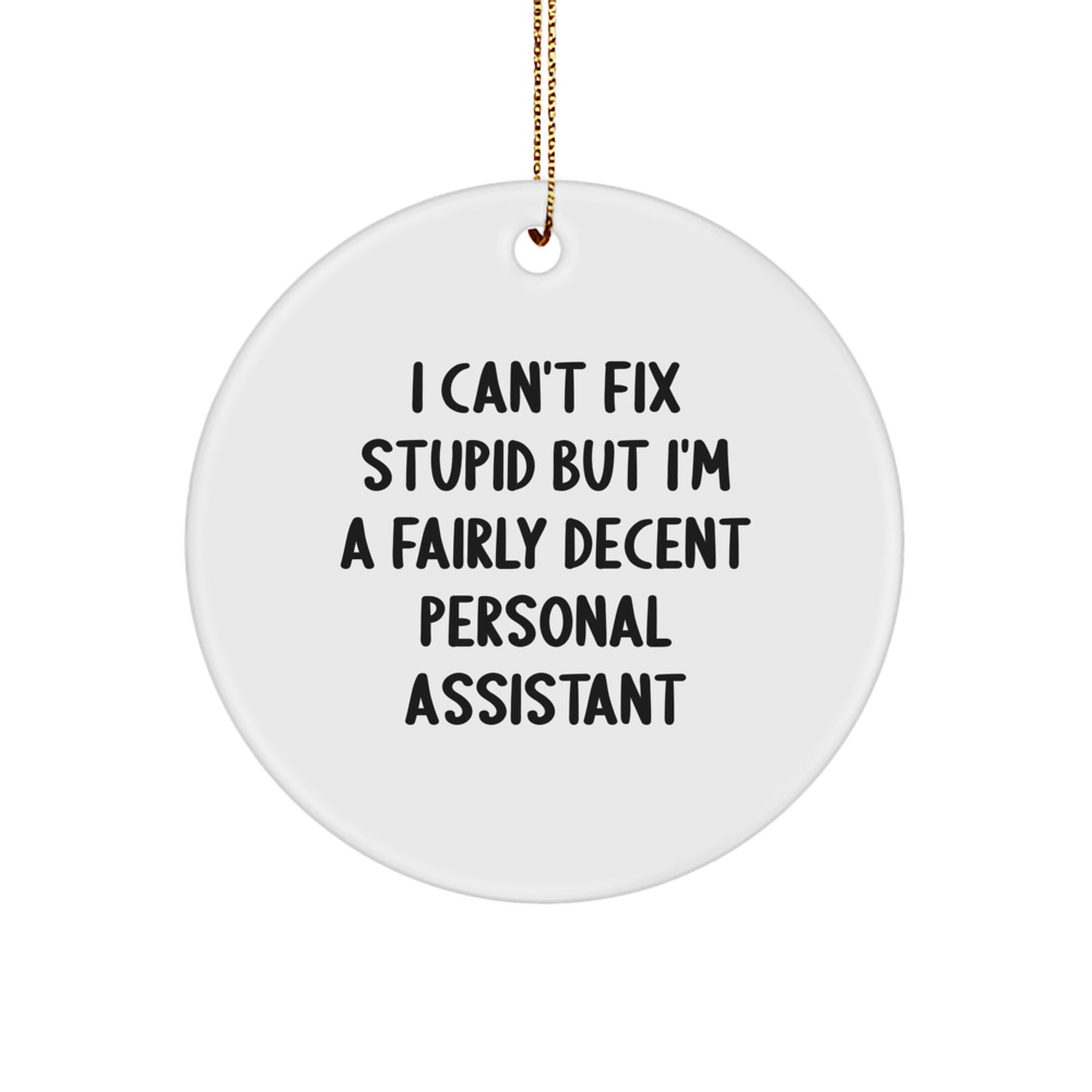 Funny Personal Assistant Gifts for Coworkers - I Can't Fix Stupid But I'm A Fairly Decent Personal Assistant Christmas Ornament, Circle Decor for Men or Women - Image 1