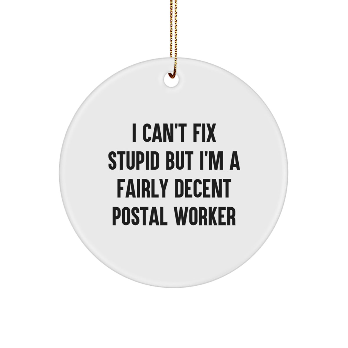 Funny Postal Worker Gifts, Christmas Unique Circle Ornaments for Men, Women, Friends - 'I Can't Fix Stupid But I'm A Fairly Decent Postal Worker' - Image 1
