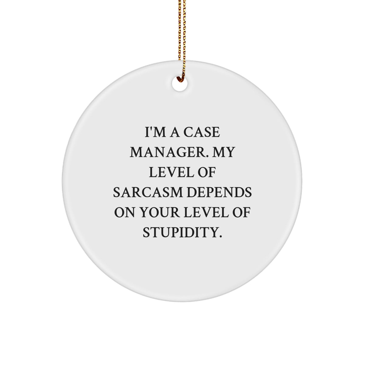 Funny Case Manager Gifts from Friends for Christmas Unique Circle Ornament, &#39;I&#39;m A Case Manager, My Level Of Sarcasm Depends On Your Level Of Stupidity&#39; Quote - Image 1