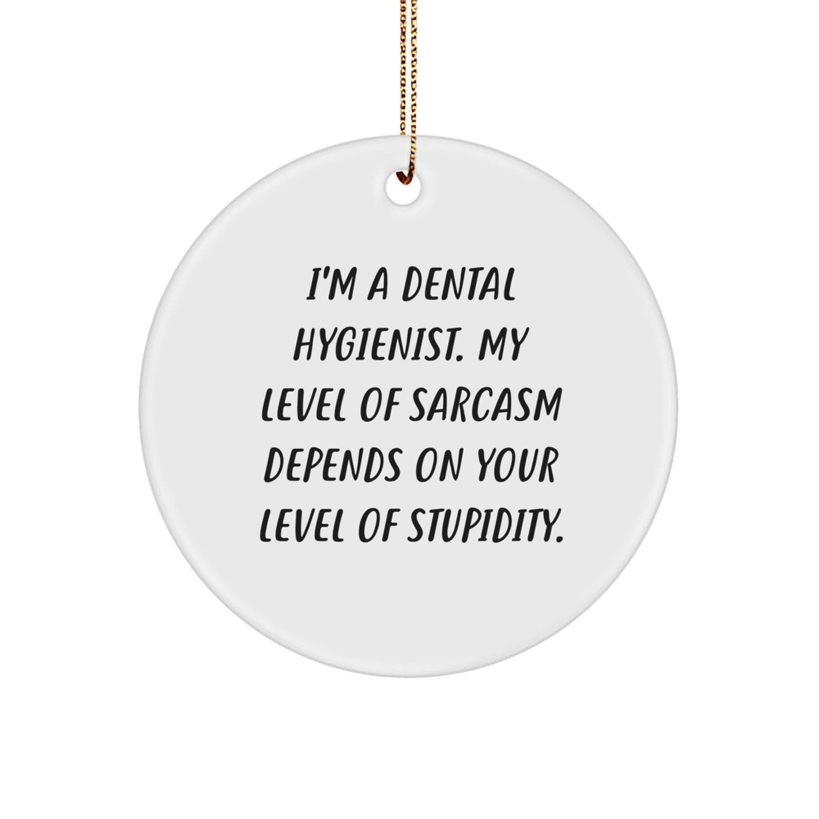 Funny Dental Hygienist Gifts from Friends for Men - Cute Christmas Circle Ornament with I'm A Dental Hygienist My Level Of Sarcasm Depends On Your Level Of Stupidity Quote, Perfect for Coworkers - Image 1