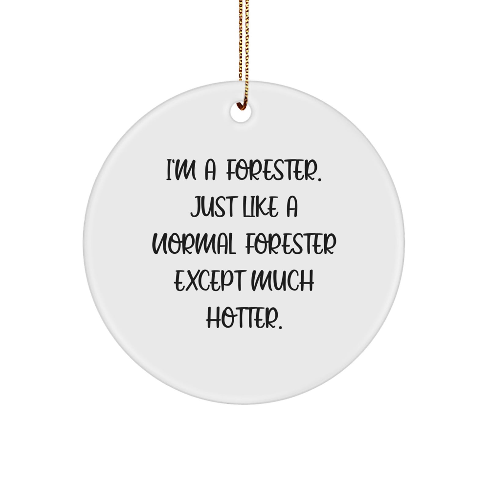 Funny Forester Gifts from Friends for Christmas Unique Circle Ornament, Forester Themed Decor, 'I'm A Forester. Just Like A Normal Forester Except Much Hotter.' - Image 1