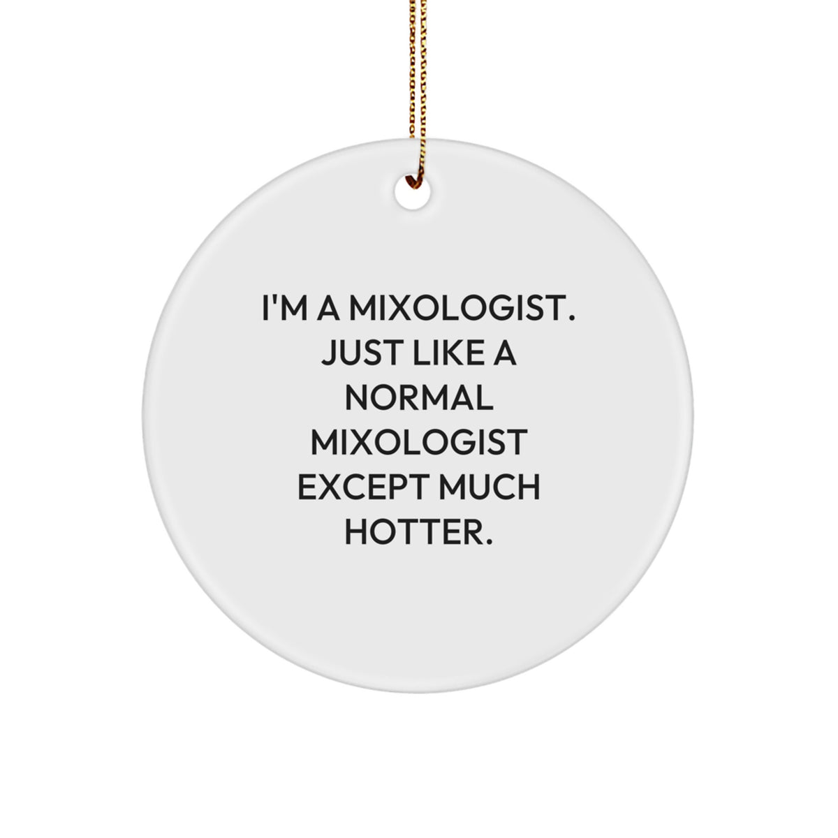 Funny Mixologist Gifts from Family, Unique Circle Ornaments for Christmas, 'I'm A Mixologist. Just Like A Normal Mixologist Except Much Hotter.' - Image 1