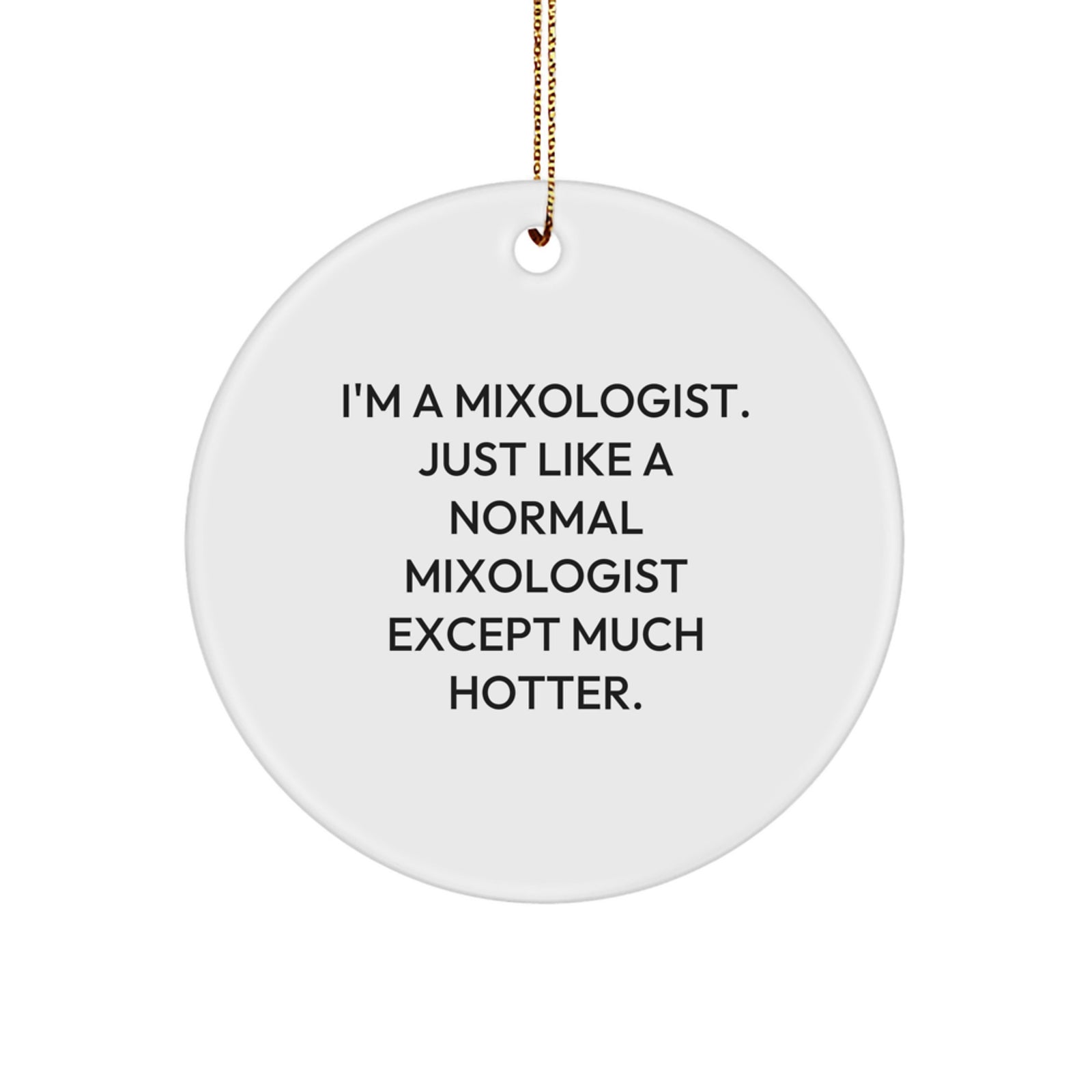 Funny Mixologist Gifts from Family, Unique Circle Ornaments for Christmas, 'I'm A Mixologist. Just Like A Normal Mixologist Except Much Hotter.' - Image 1