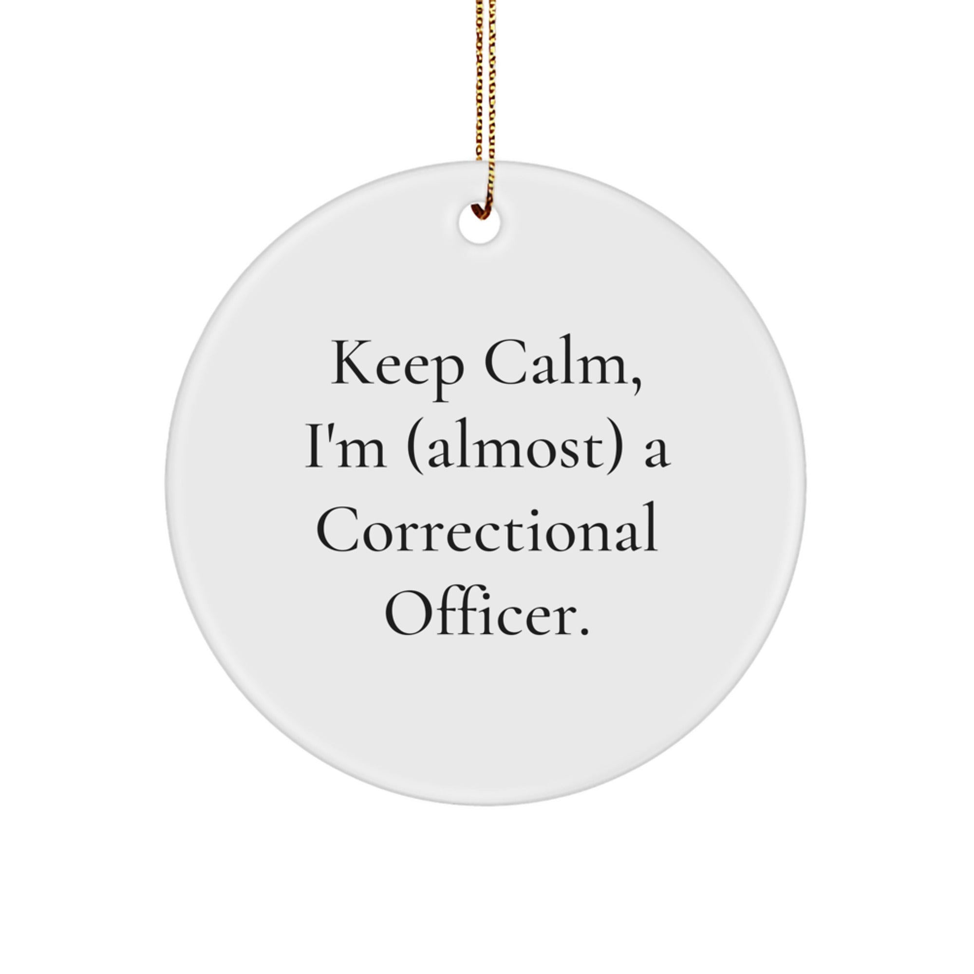 Funny Correctional Officer Gifts for Men, Circle Ornament 'Keep Calm, I'm (almost) A Correctional Officer' Christmas Unique Treasures from Friends - Image 1