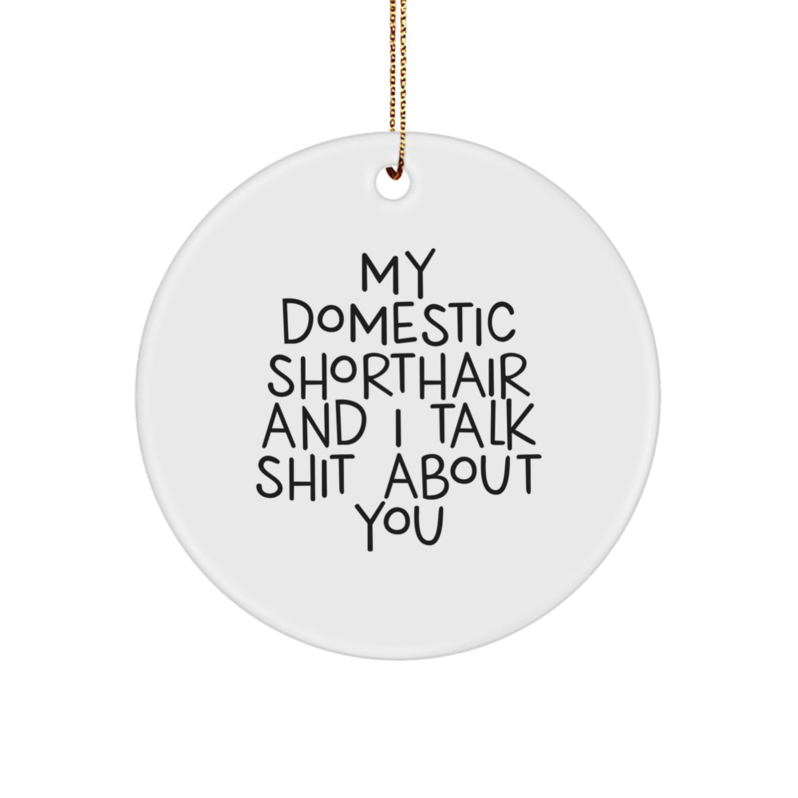 Funny Domestic Shorthair Cat Circle Ornament Gifts from Friends, for Christmas, Unique Circle Ornament with My Domestic Shorthair And I Talk Shit About You - Image 1