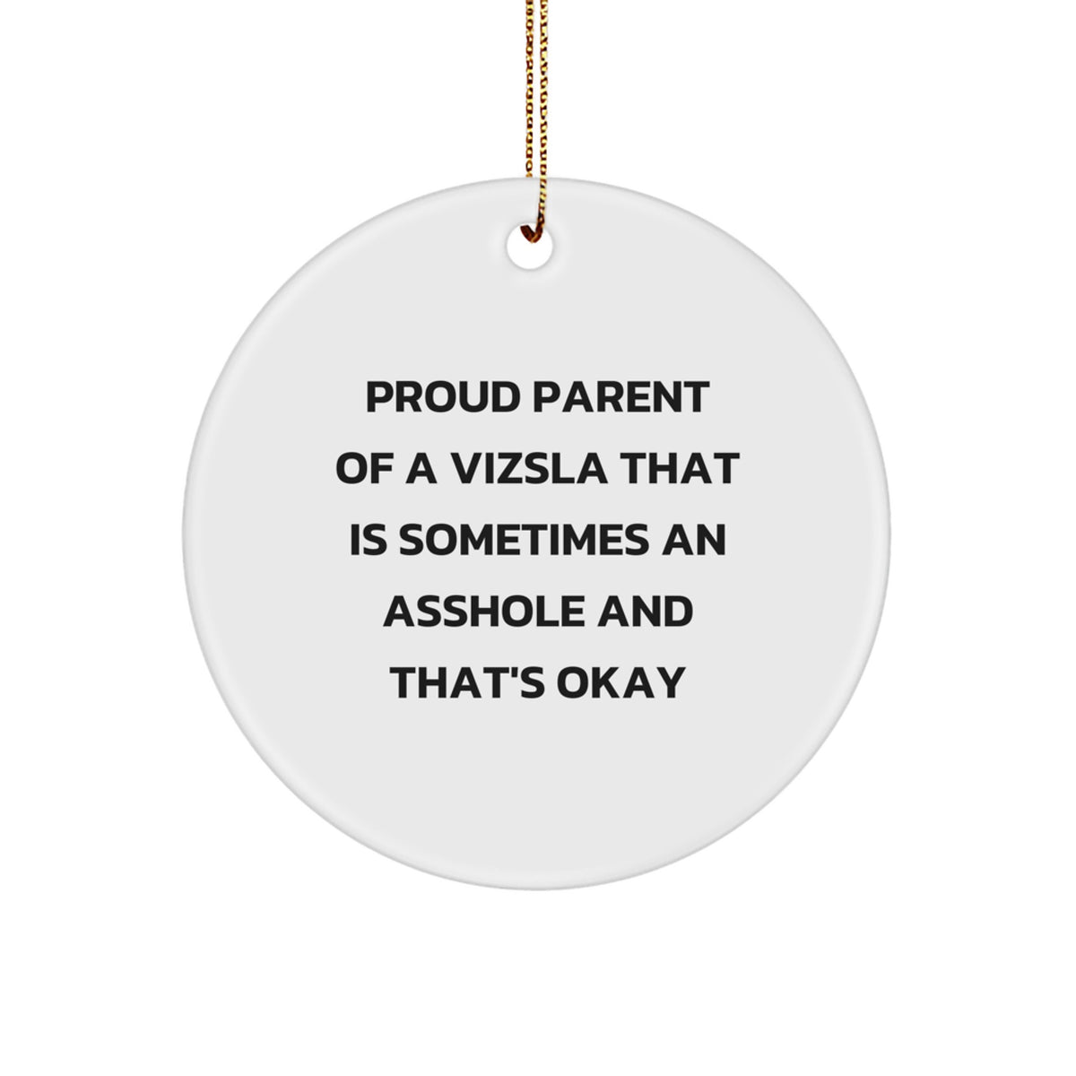 Funny Vizsla Dog Parent Gifts, White Circle Ornament, 'Sometimes An Asshole' Christmas Unique Gift for Friends and Family - Image 1
