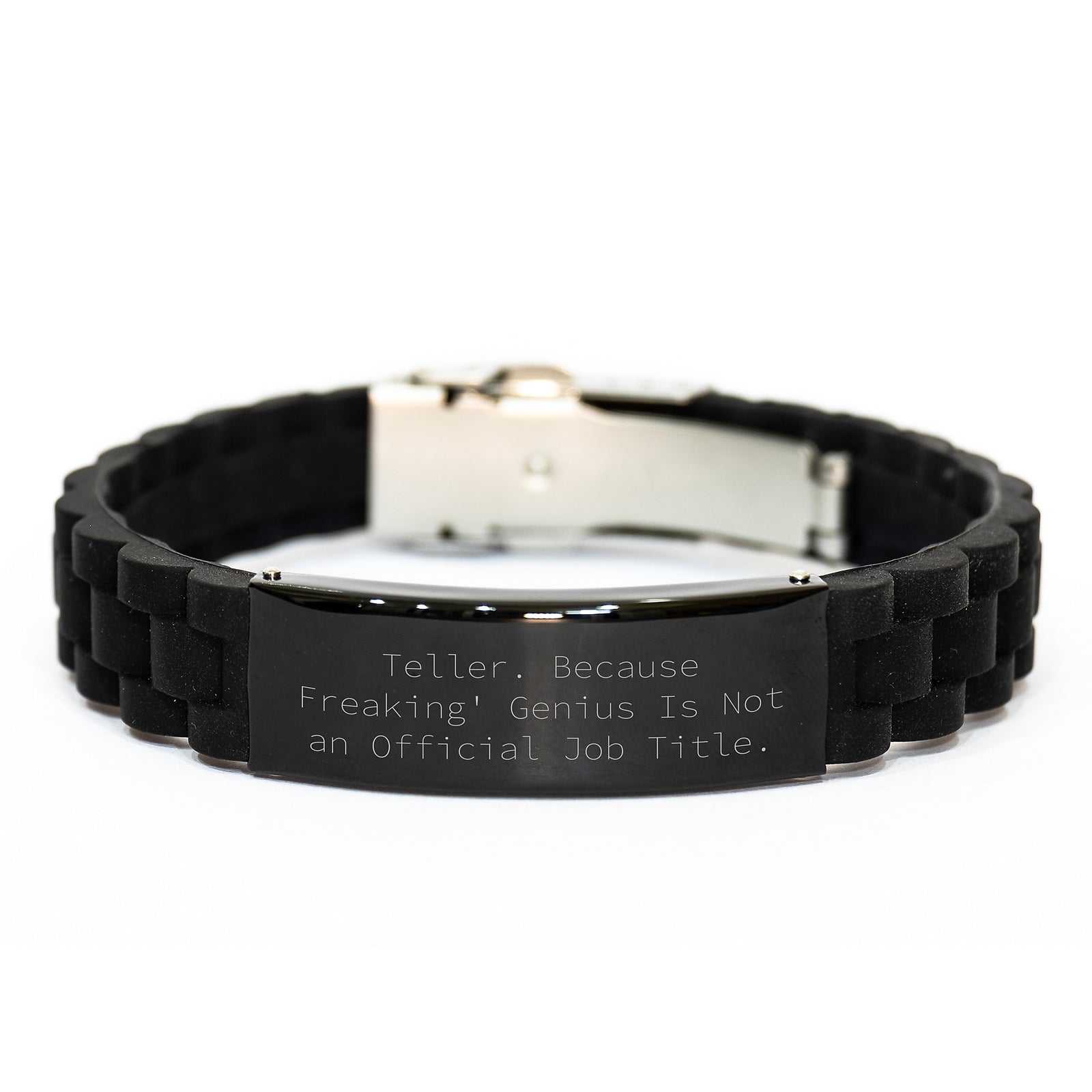 Funny Teller Gifts for Men - Glide lock Clasp Bracelet with Black Stainless Steel and Silicone - Gifts from Friends for Teller - Inspirational Quote - Image 1
