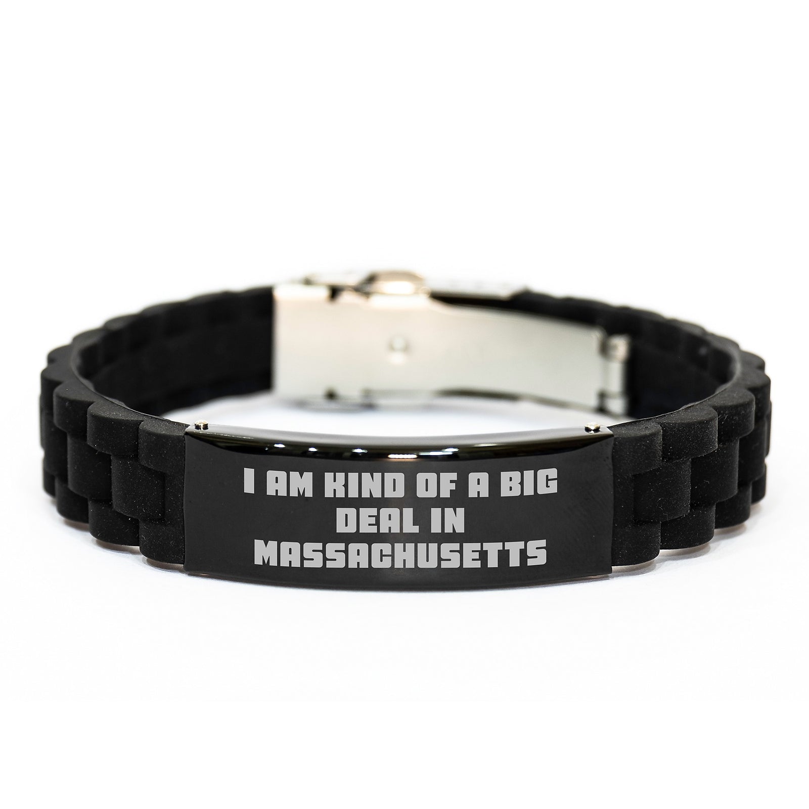 Funny Massachusetts Glide lock Clasp Bracelet - Black Color Gifts from Friends for Men in Massachusetts This Christmas - Image 1