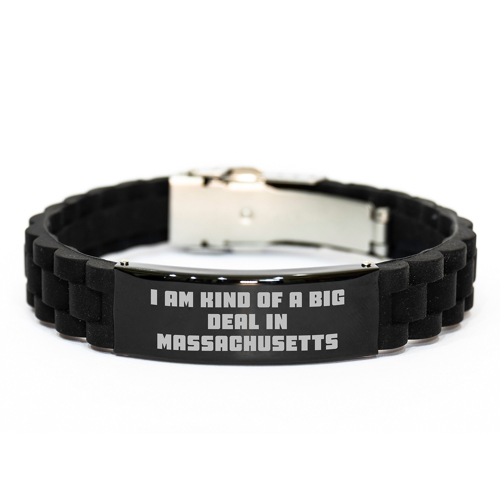 Funny Massachusetts Glide lock Clasp Bracelet - Black Color Gifts from Friends for Men in Massachusetts This Christmas - Image 1