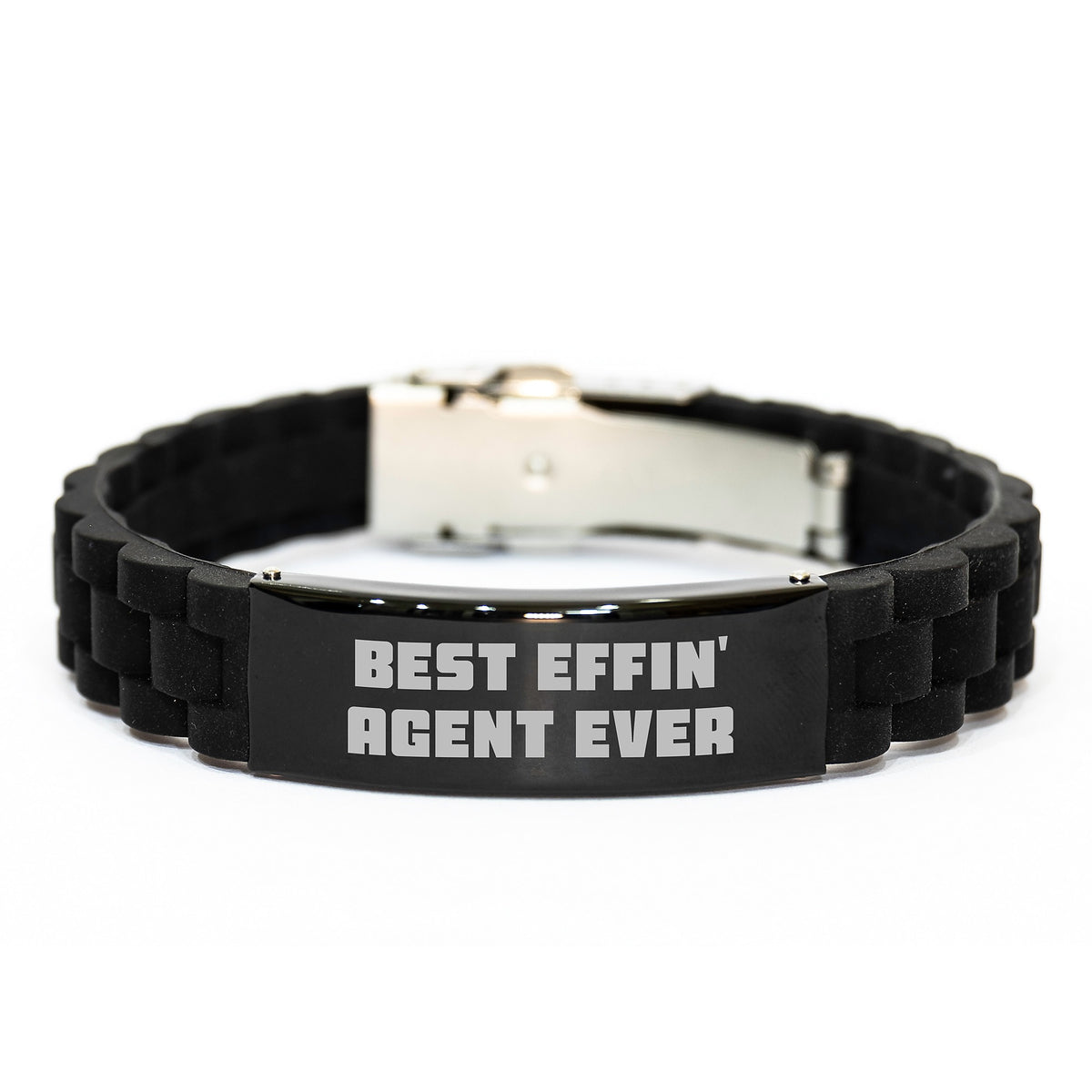 Funny Agent Gifts from Family, Best Effin' Agent Ever Glide lock Clasp Bracelet for Graduation Unique Gifts, Adjustable Silver Stainless Steel Silicone - Image 1