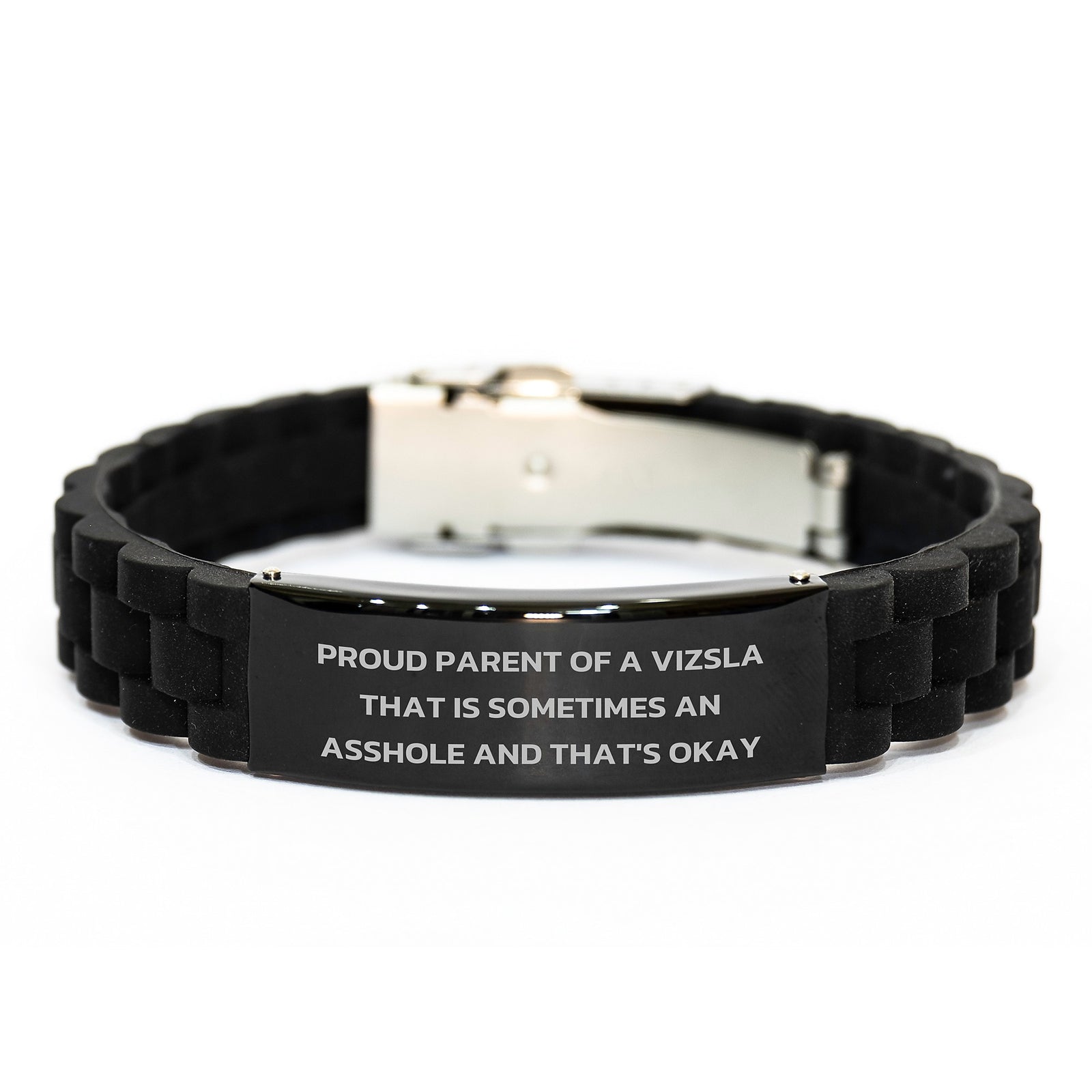 Funny Vizsla Dog Gifts from Parents for Graduation Unique for Him, Her, Friends, Family - 'Proud Parent Of A Vizsla That Is Sometimes An Asshole And That's Okay' Glide lock Clasp Bracelet - Image 1