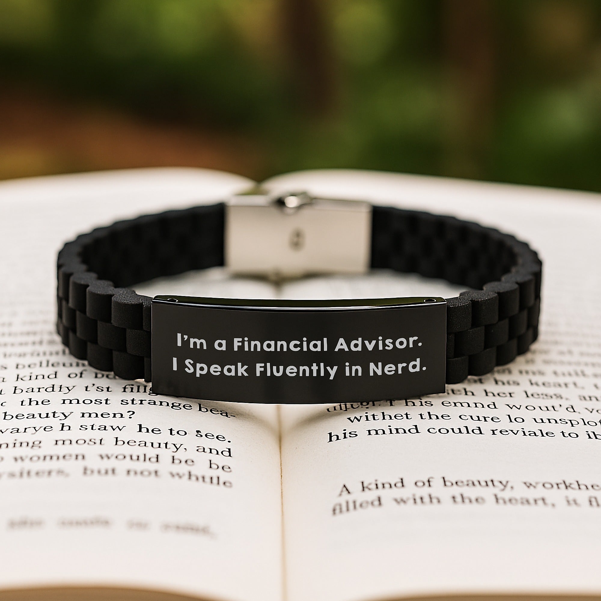 Funny Financial Advisor Gifts from Friends for Graduation Unique Glide lock Clasp Bracelet, I'm a Financial Advisor. I Speak Fluently In genius. - Adjustable Black Stainless Steel Silicone - Image 2