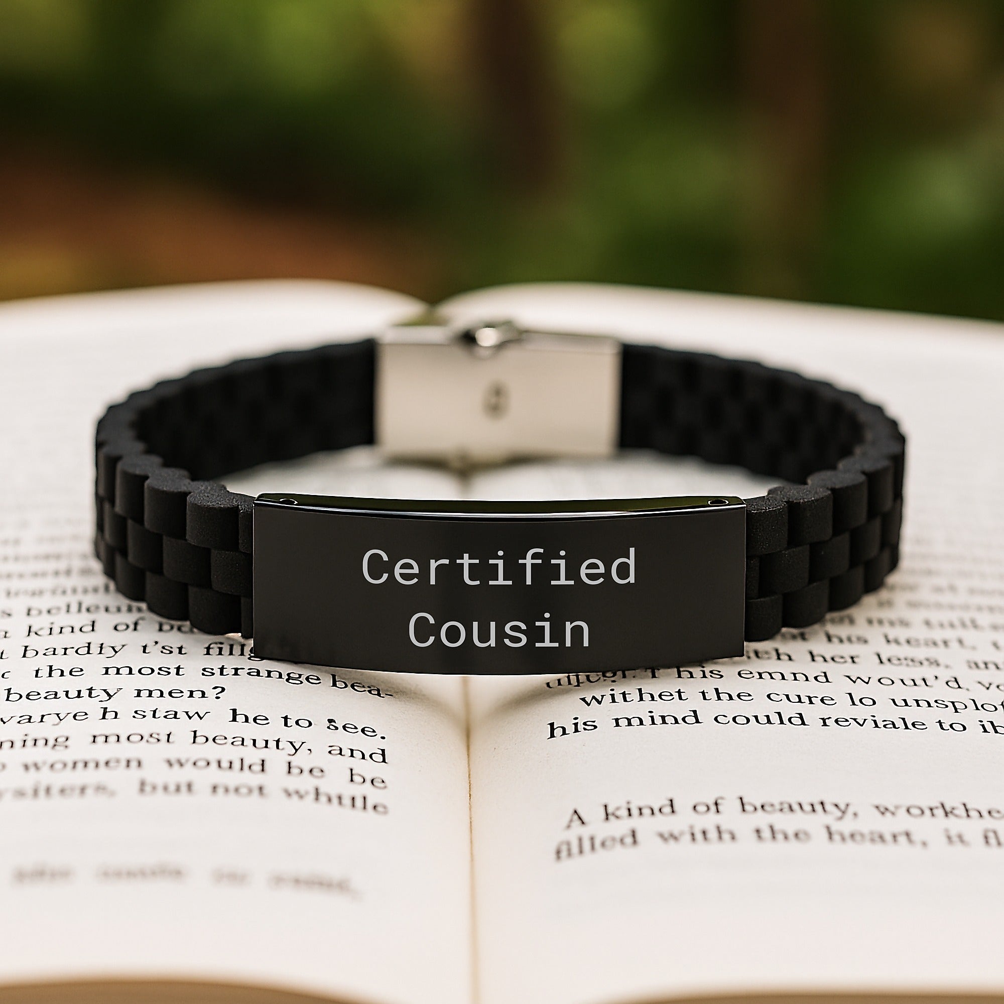 Funny Cousin Gifts from Men - Glide lock Clasp Birthday Cousin Quote Certified Cousin Silicone Black Stainless Steel Adjustable Jewelry - Image 2