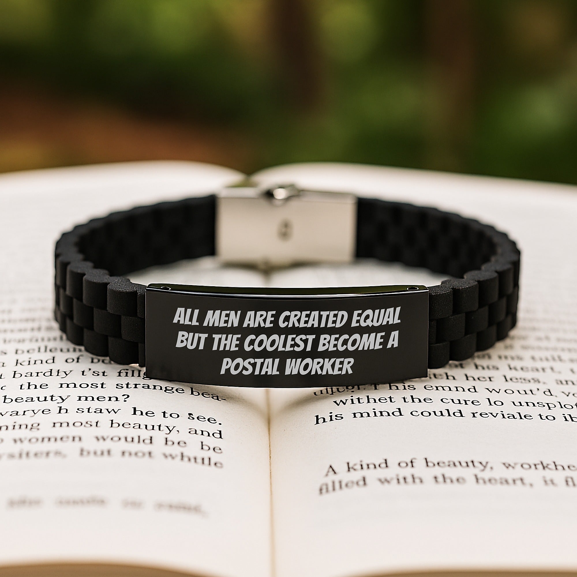 Funny Postal Worker Gifts, Encouragement Quote Glide lock Clasp Birthday Present from Friends, Adjustable Silicone Black Stainless Steel Silver Men's Women's Accessories, Ideal for Coworkers Family - Image 2