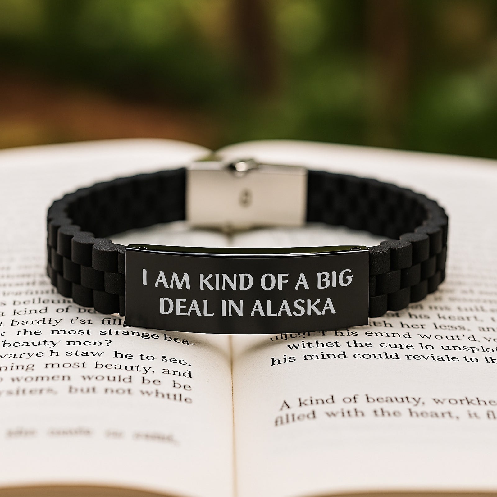 Funny Alaska Gifts from Friends Christmas Unique Gifts for Men, 'I Am Kind Of A Prime Selection In Alaska' Glide lock Clasp Bracelet, Black Stainless Steel, Silver - Image 2