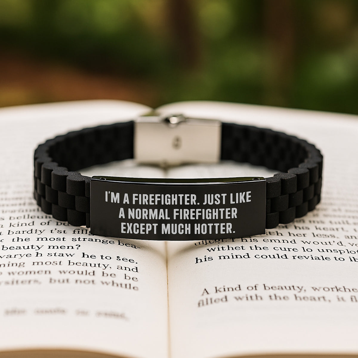 Firefighter Gifts from Friends - Funny Glide lock Clasp Bracelet for Firefighter Birthday Unique Gifts, Black Stainless Steel, Silicone - Image 2