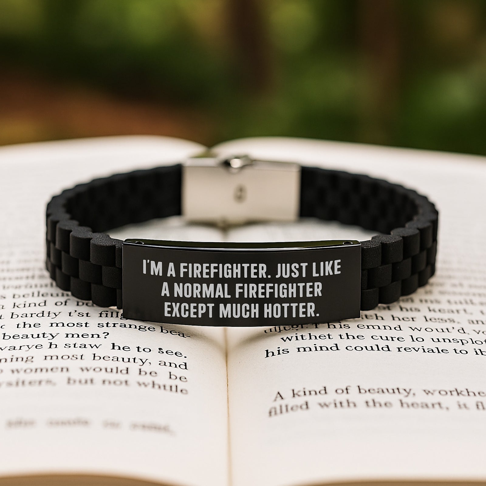 Firefighter Gifts from Friends - Funny Glide lock Clasp Bracelet for Firefighter Birthday Unique Gifts, Black Stainless Steel, Silicone - Image 2