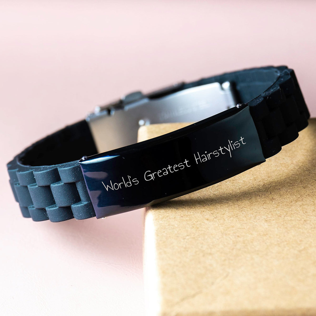 Funny Inspirational Hairstylist Gifts for Men, World's Greatest Hairstylist Glide lock Clasp Bracelet Gift from Friends, Adjustable Silver Black Stainless Steel Hair Stylist Graduation Unique Gifts - Image 3