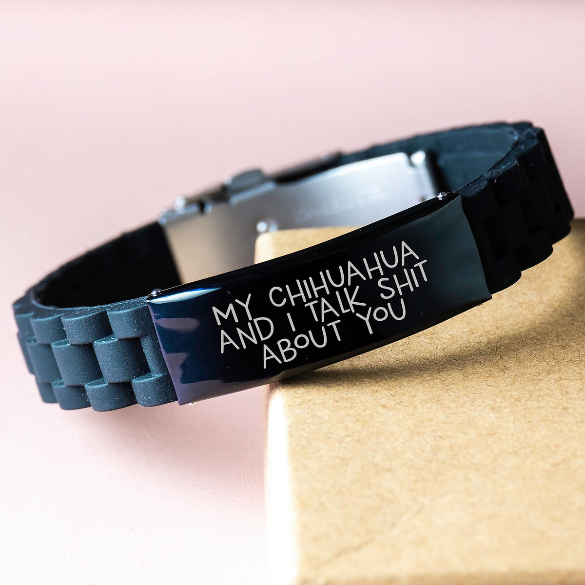 Chihuahua Keepsake Bracelet for Him Birthday Gift Black Stainless Silver - Image 3