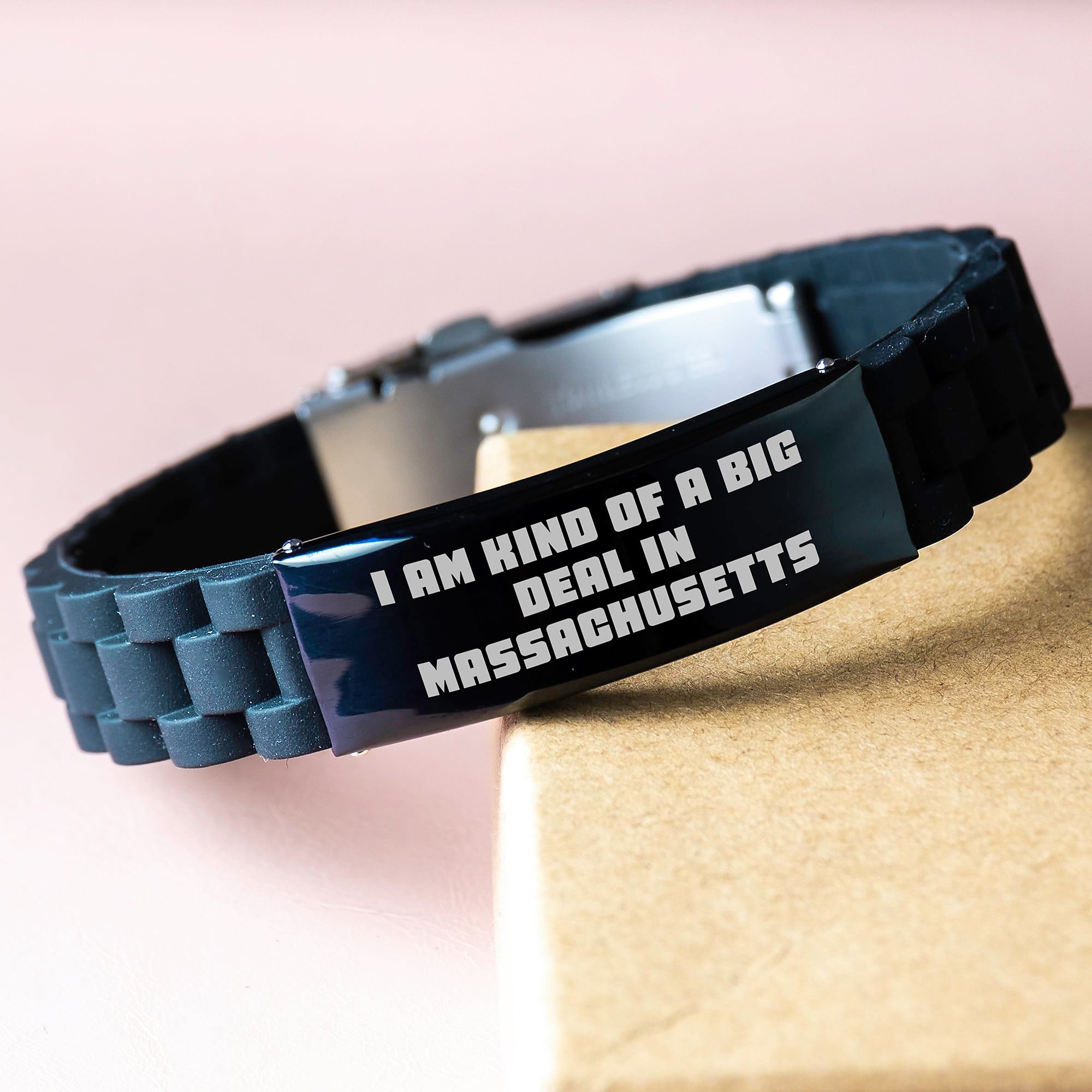 Funny Massachusetts Glide lock Clasp Bracelet - Black Color Gifts from Friends for Men in Massachusetts This Christmas - Image 3