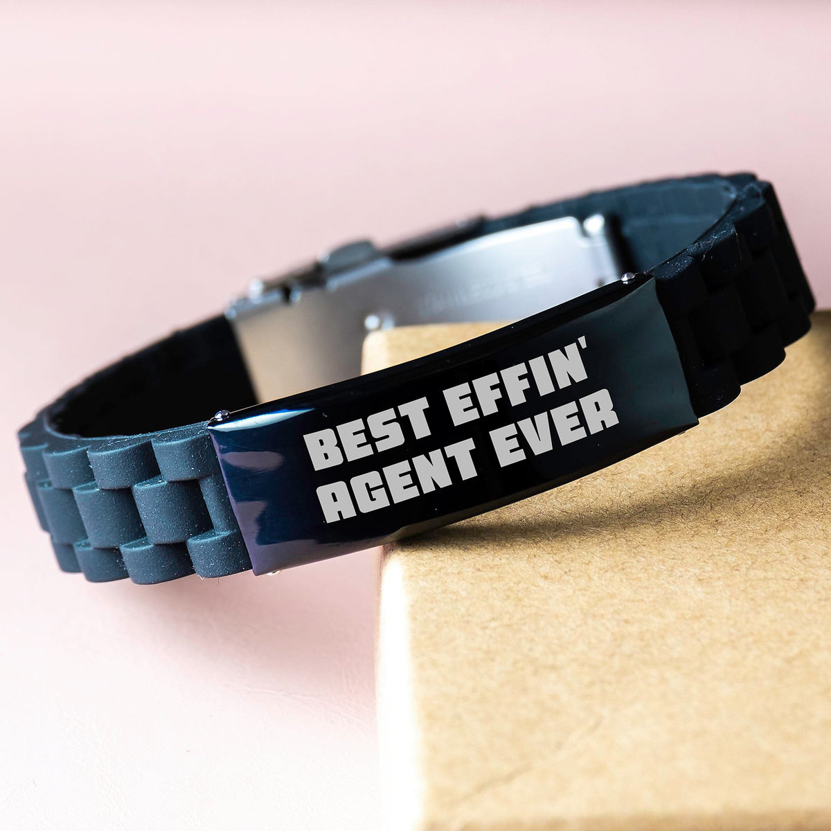 Funny Agent Gifts from Family, Best Effin' Agent Ever Glide lock Clasp Bracelet for Graduation Unique Gifts, Adjustable Silver Stainless Steel Silicone - Image 3