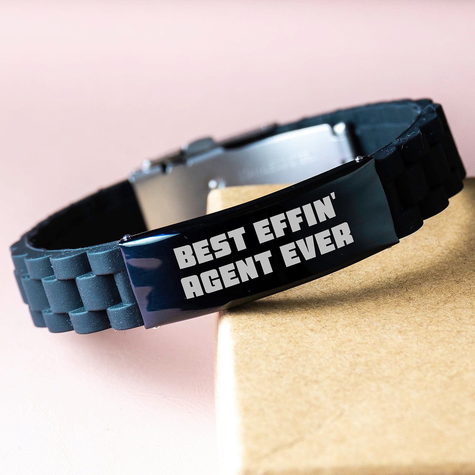 Funny Agent Gifts from Family, Best Effin' Agent Ever Glide lock Clasp Bracelet for Graduation Unique Gifts, Adjustable Silver Stainless Steel Silicone - Image 3
