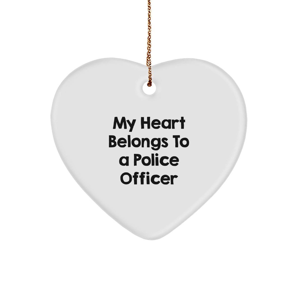 Police Officer Keepsake White Heart Christmas Gold Ornament for Him Gift - Image 1