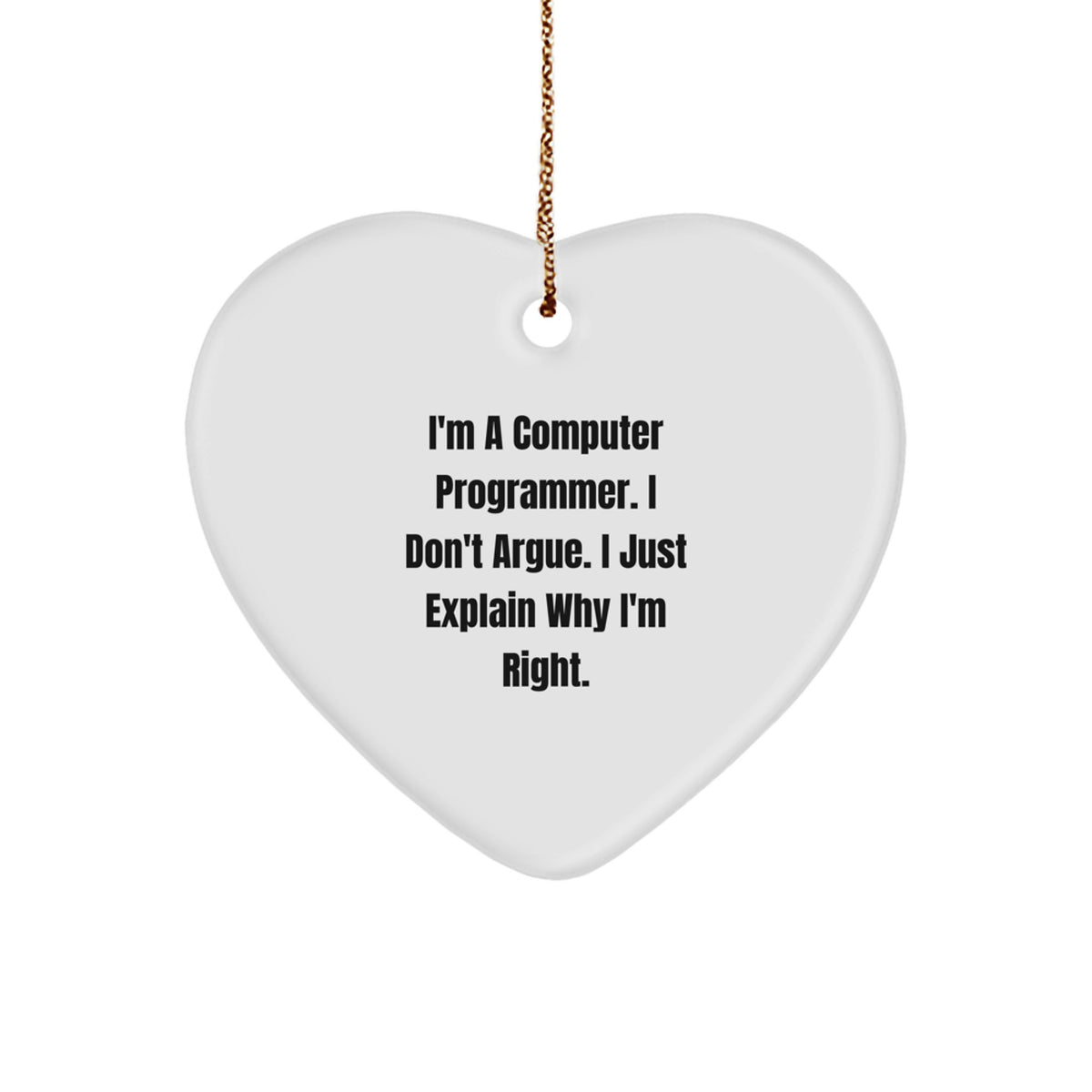 Funny Computer Programmer Gifts from Friends - Heart Ornament with I'm Right - Image 1