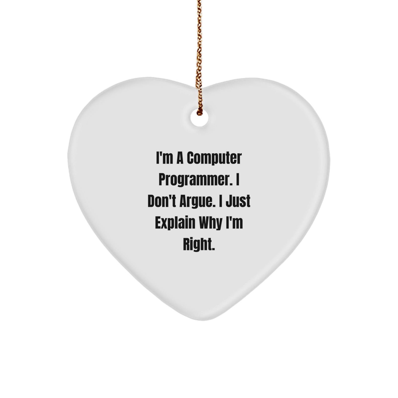 Funny Computer Programmer Gifts from Friends - Heart Ornament with I'm Right - Image 1
