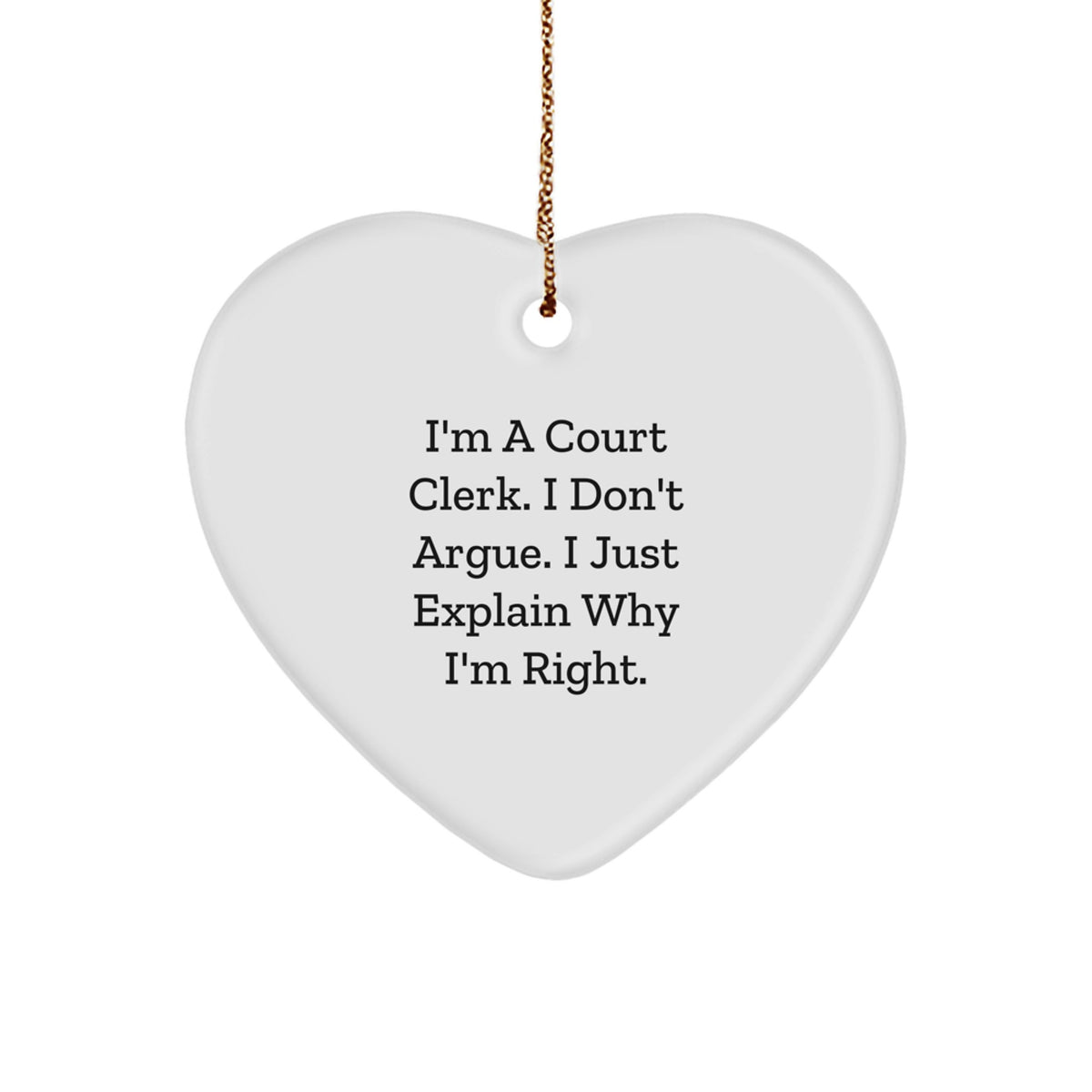 Court Clerk Keepsake Heart Christmas Ornament for Him Gift - Image 1