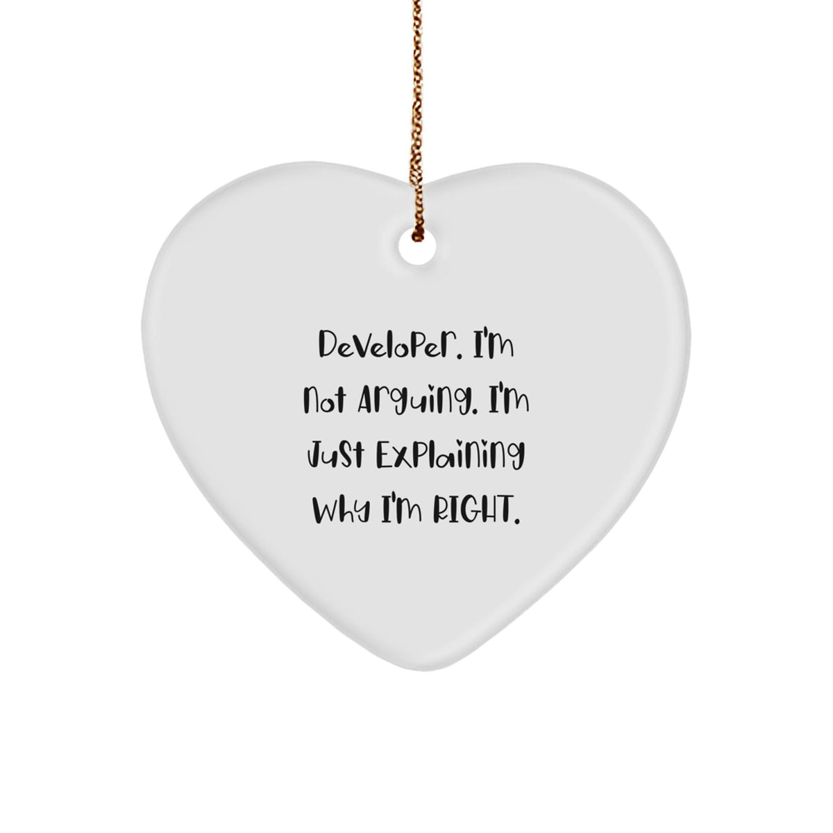Funny Developer Gifts from Men - I'm Not Arguing. I'm Just Explaining Why I'm Right. Heart Ornament for Developer Friends at Christmas - Image 1