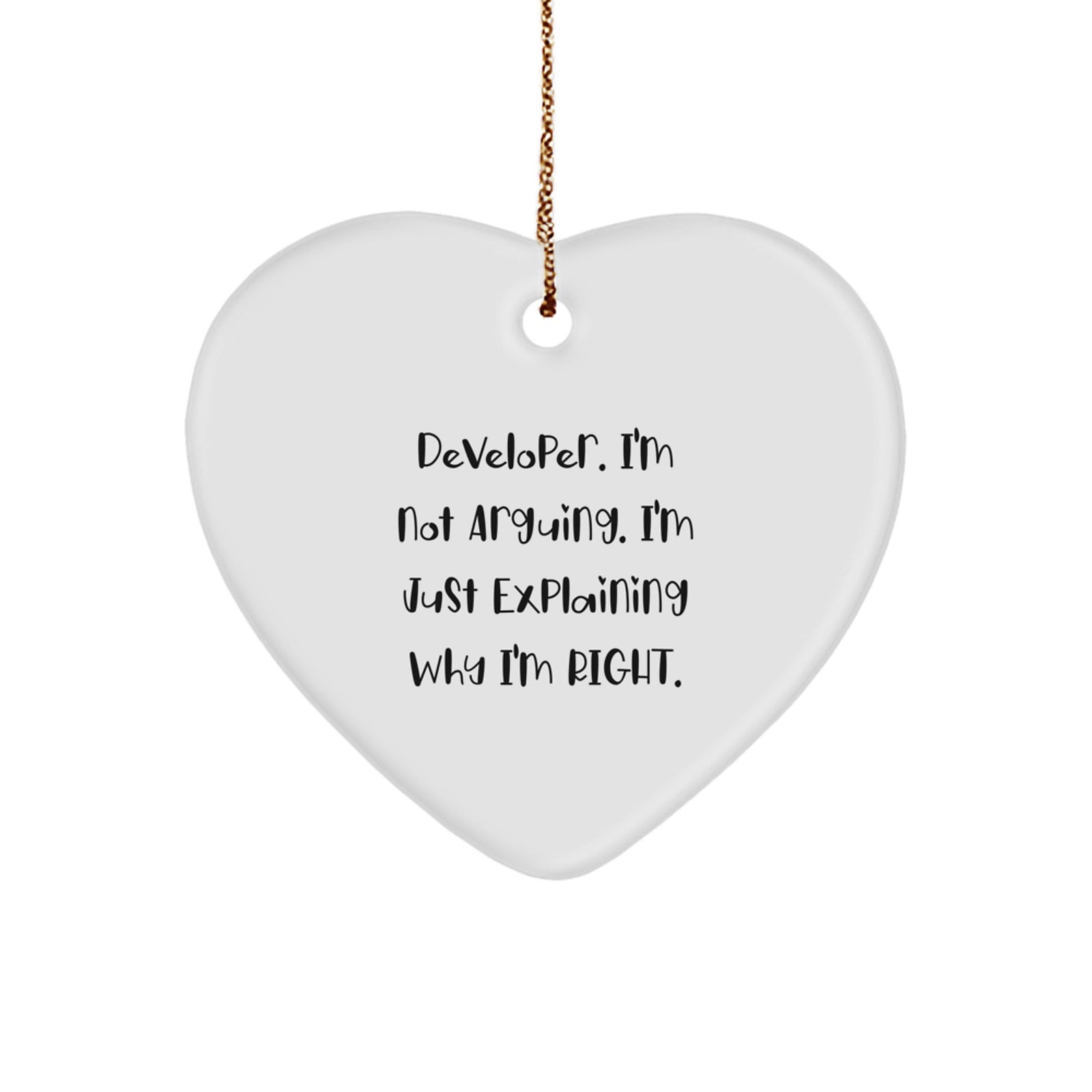 Funny Developer Gifts from Men - I'm Not Arguing. I'm Just Explaining Why I'm Right. Heart Ornament for Developer Friends at Christmas - Image 1