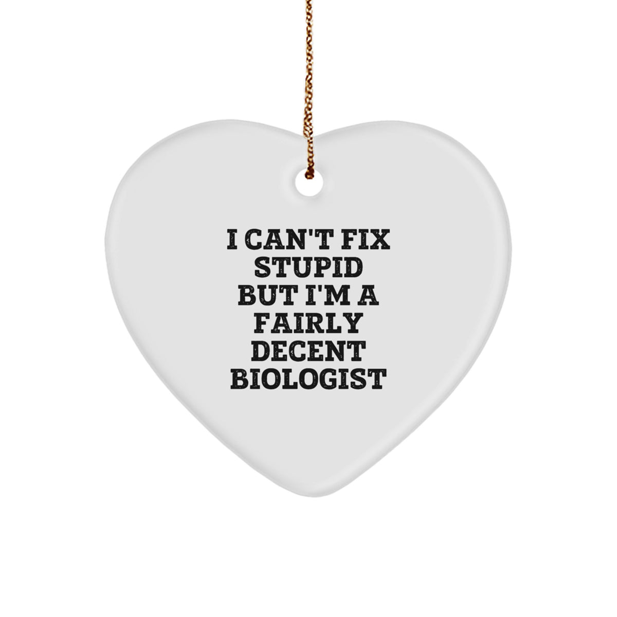 Funny Biologist Gifts from Men for Friends Christmas Unique Heart Ornament I Can't Fix Stupid But I'm A Fairly Decent Biologist - Image 1