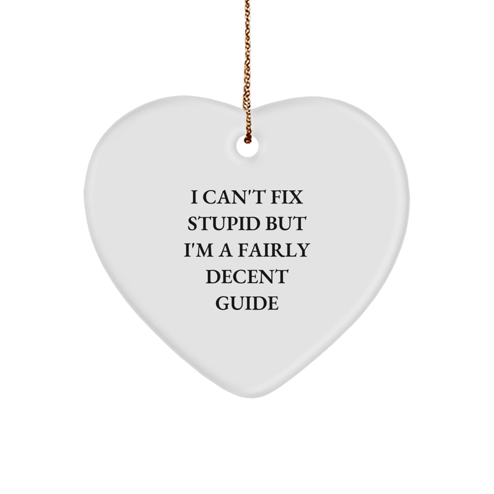 Funny Guide Gifts from Friends for Guide, Heart Ornament with 'I Cant Fix Stupid But Im A Fairly Decent Guide' Quote, Christmas Unique Gifts - Image 1