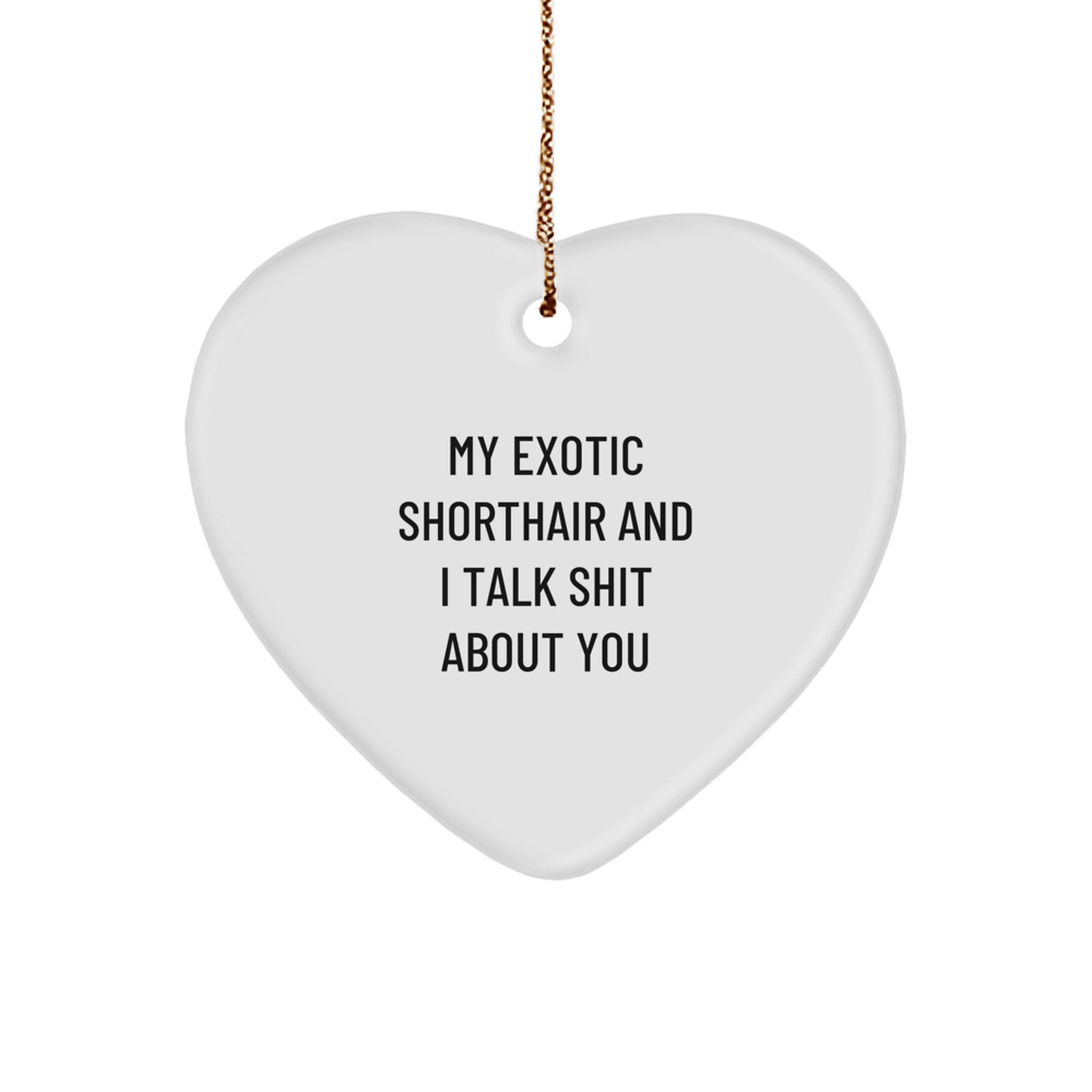 Funny Exotic Shorthair Cat Lover Gifts, Heart Ornament for Christmas Unique Presents from Friends to Family, 'My Exotic Shorthair And I Talk Shit About You' - Image 1