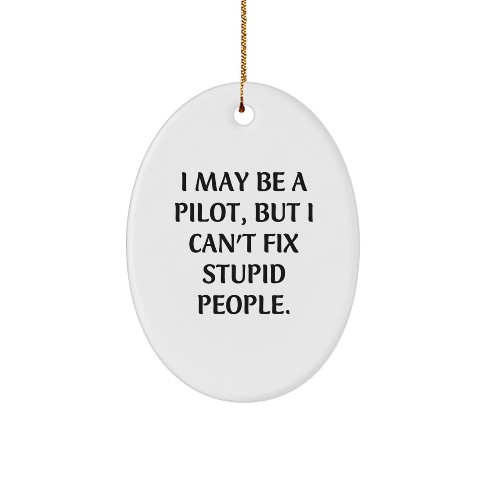 Funny Pilot Gifts from Men to Friends - Oval Ornament with I May Be A Pilot, But I Can't Fix Stupid People. Quote, Perfect for Christmas Unique Gifts - Image 1