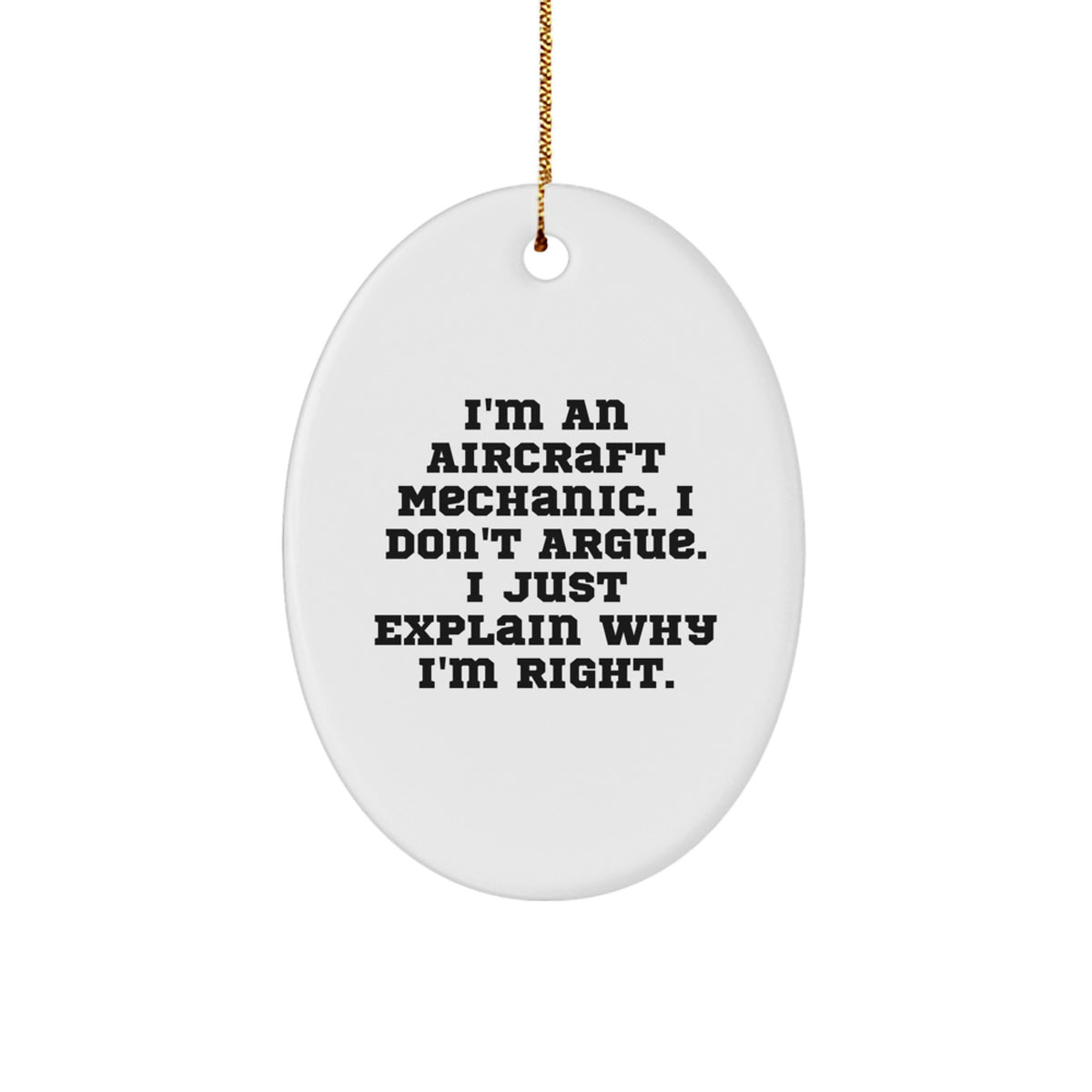 Christmas Ornament Gift for Coworkers Aircraft Mechanic, I Don't Argue - Image 1
