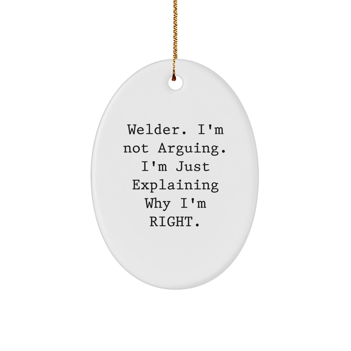 Funny Welder Gifts from Men to Friends, Welder Oval Ornament with 'I'm Not Arguing. I'm Just Explaining Why I'm Right.' Quote for Christmas Unique Gifts - Image 1