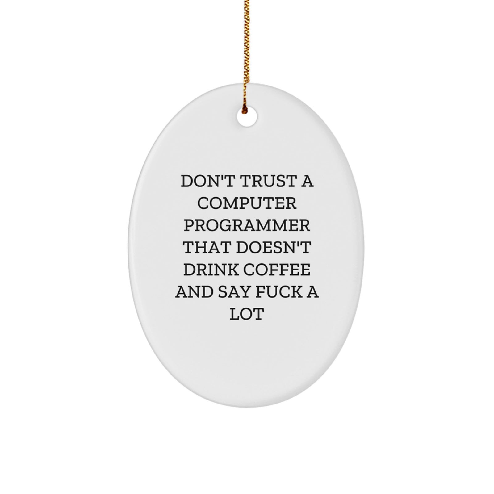 Funny Computer Programmer Oval Ornament Gifts for Men - Christmas Unique Presents from Friends or Family with Don't Trust A Computer Programmer Quote - Image 1