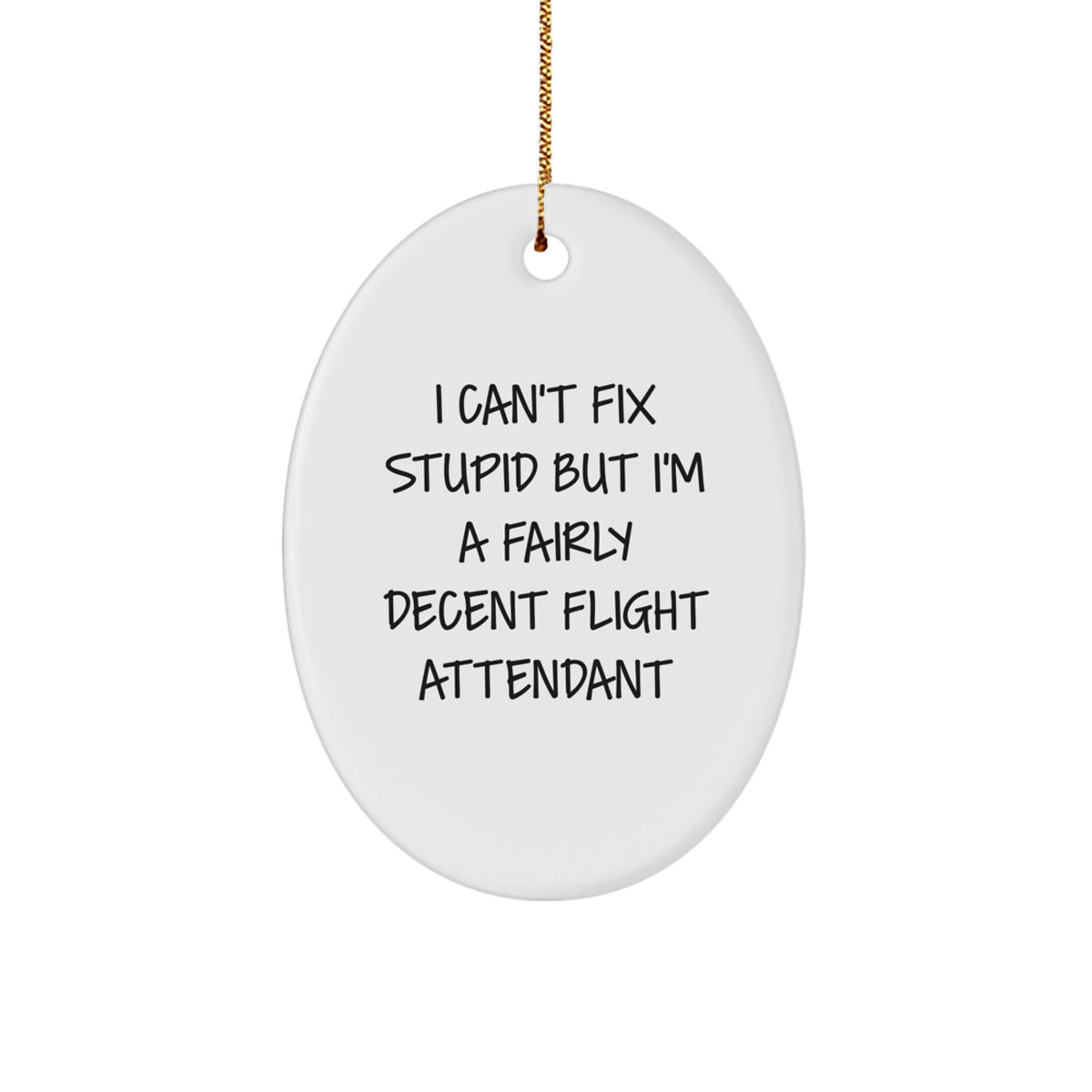 Funny Flight Attendant Gifts for Men - I Can't Fix Stupid Oval Ornament, White Color, Christmas Unique Gifts from Friends - Image 1
